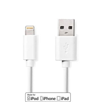 Nedis Lightning kabel | USB 2.0 | Apple Lightning, 8-polni | USB-A moški | 480 Mbps | Ponikljano | 2,00 m | Okrogla | PVC | Bela | Škatla