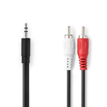 Nedis Stereo avdio kabel | 3,5 mm Hane | 2x RCA Hane | ponikljana | 5,00 m | Okrogla | Svart | Låda
