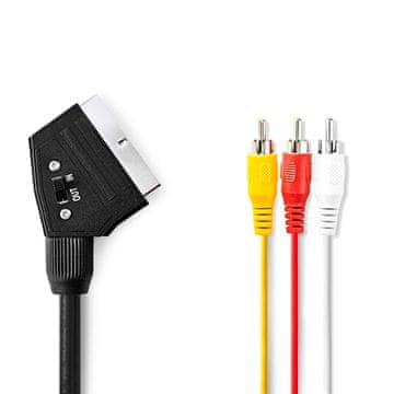 Nedis kabel SCART | SCART moški | SCART moški | 3x RCA moški | Ponikljano | Preklopljiv | 480p | 1,00 m | Okrogla | PVC | Črna | Plastična vrečka