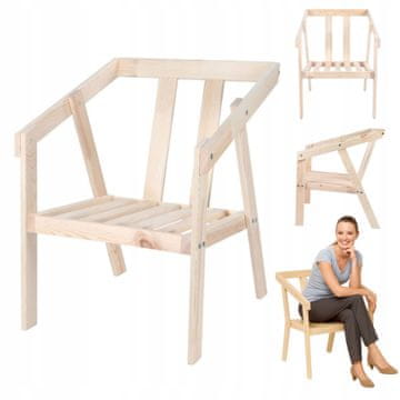 Vrtni naslanjač, naravni leseni stol, udoben sedež, 66x57x76 cm
