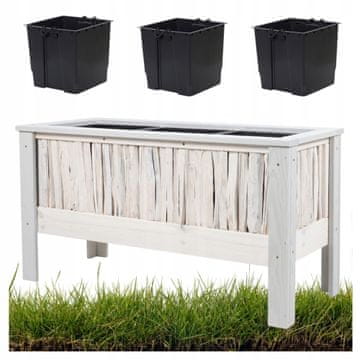 Velik lesen pravokoten vrtni lonec s 3 plastičnimi vložki 100x41x53 cm