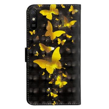 Overboard Denarnica za Xiaomi Redmi 9A, Dekoracija s svetlimi pikami, Zlati metulji