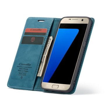 CaseMe Ovitek za Samsung Galaxy S7, usnjena denarnica, modra