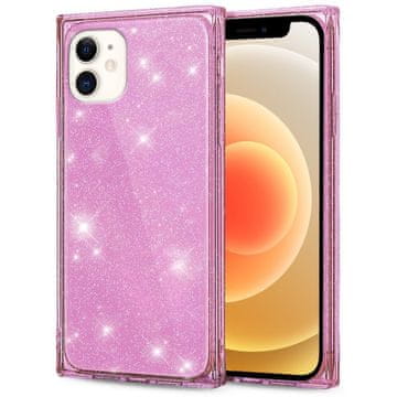 GS Kvadratni bleščeči ovitek za iPhone 12, roza zlat