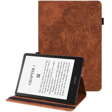 GS Ovitek za Amazon Kindle Paperwhite 5 (2021), vtisnjen cvet, rjav