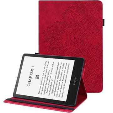 GS Ovitek za Amazon Kindle Paperwhite 5 (2021), z vzorcem rože, rdeč