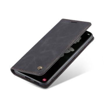 CaseMe Ovitek za Samsung Galaxy S22+ Plus 5G, usnjen ovitek denarnica, črn