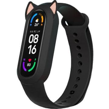 GS Silikonski pašček za Xiaomi Mi Band 5/6/7/7 NFC, mačja ušesa, črn