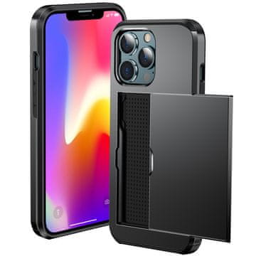 GS Ovitek za iPhone 12 / 12 Pro, drsni etui za kartice, črn