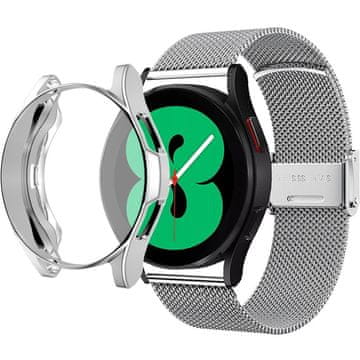 GS Milanska zapestnica + ovitek z zaščitnim ovitko za Samsung Galaxy Watch 4 40 mm, srebrna