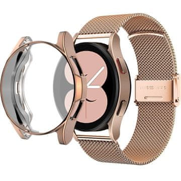 GS Milanska zapestnica + ovitek z zaščitnim ovitko za Samsung Galaxy Watch 4 40 mm, roza zlata