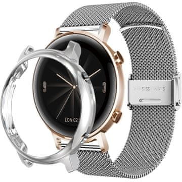 GS Zapestnica + ovitek z zaščitnim ovitko za Huawei Watch GT 4 41 mm, srebrna