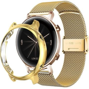 GS Milanska zapestnica + ovitek z zaščitnim ovitko za Huawei Watch GT 2 42 mm, zlata