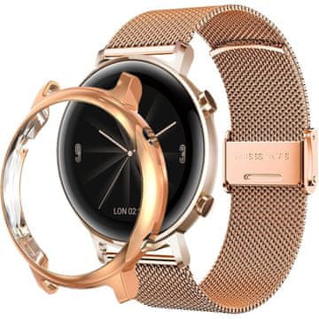 GS Zapestnica + ovitek z zaščitnim ovitko za Huawei Watch GT 4 41 mm, roza zlata