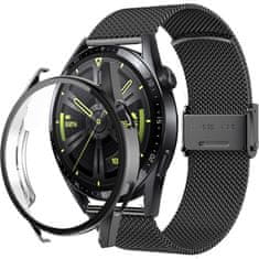 GS Milanska zapestnica + ovitek z zaščitnim ovitko za Huawei Watch GT 3 46 mm, črna