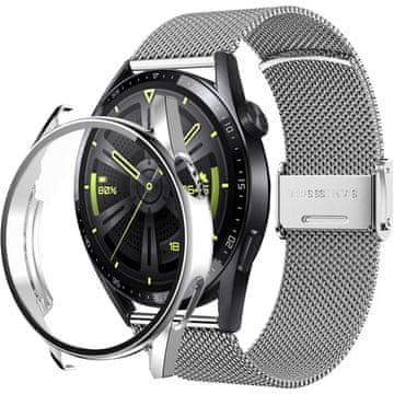 GS Milanska zapestnica + ovitek z zaščitnim ovitko za Huawei Watch GT 3 46 mm, srebrna