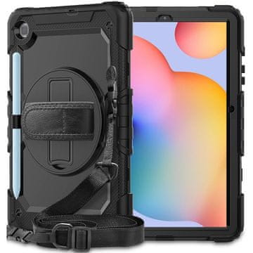 GS Oklepni ovitek za Samsung Galaxy Tab S6 Lite 10.4" 2020/2022/2024, 360-stopinjska zaščita z držalom za pisalo, črne barve