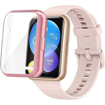 GS Ovitek 2 v 1 z zaščitnim steklom za Huawei Watch Fit 2, roza