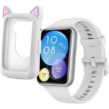 GS Silikonski ovitek z MAČJIMI UŠESI za Huawei Watch Fit, bel