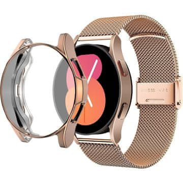 GS Zapestnica + ovitek z zaščitnim ovitko za Samsung Galaxy Watch 5 44 mm, roza zlata