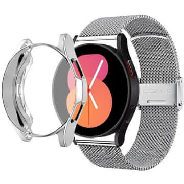 GS Zapestnica + ovitek z zaščitnim ovitko za Samsung Galaxy Watch 5 40 mm, srebrna