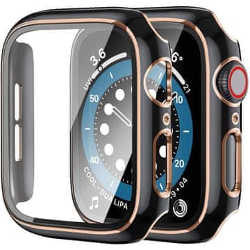 GS Ovitek 2 v 1 + kaljeno steklo za Apple Watch 7/8/9 45 mm - črn/zlat