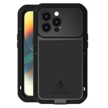 Love Mei Ovitek za iPhone 14 Pro, oklepljen s steklom, črn