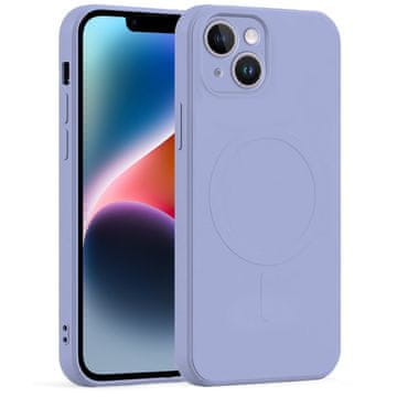 GS Silikonski ovitek Mag Cover za iPhone 14 Plus, vijoličen + steklo