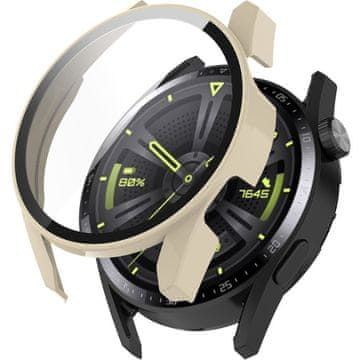 GS Ovitek 2 v 1 + kaljeno steklo za Huawei Watch GT 3 46 mm, bež