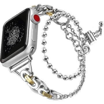 GS Ženska zapestnica za Apple Watch 1/2/3/4/5/6/7/8/9/10/11/SE Ultra 1/2/3 42/44/45/46/49mm, srebrna/zlata