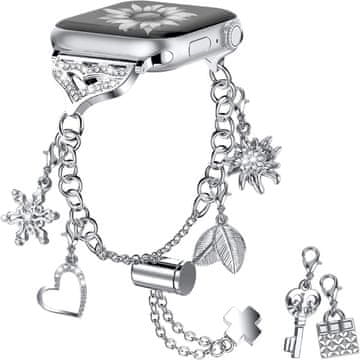 GS Ženska zapestnica za Apple Watch 1/2/3/4/5/6/7/8/9/10/11/SE Ultra 1/2/3 42/44/45/46/49mm, srebrna
