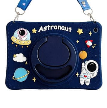 GS Otroški silikonski ovitek za iPad 9,7" 2018/2017 (6./5. generacija), s paščkom, oklepni astronavt, temno moder