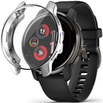 GS 2v1 ovitek s silikonsko zaščito za zaslon za Garmin Venu 2 Plus, srebrn