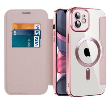 Overboard Ovitek za iPhone 11 z naslonom, RFID denarnica MagSafe z zaščito kamere, rožnato zlata