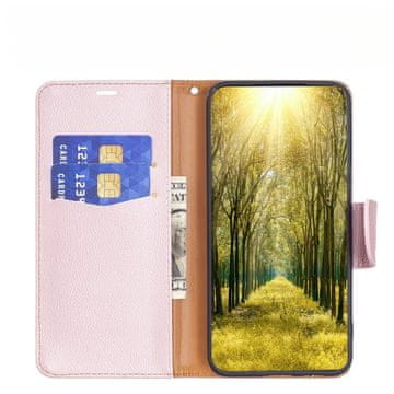 GS Ovitek za Samsung Galaxy A54 5G z naslonom, denarnica z ličijem in magnetom, roza zlata