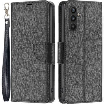 GS Ovitek za Samsung Galaxy A34 5G z naslonom, denarnica z ličijem in magnetom, črn