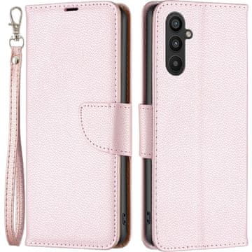 GS Ovitek za Samsung Galaxy A34 5G z naslonom, denarnica z ličijem in magnetom, roza zlata