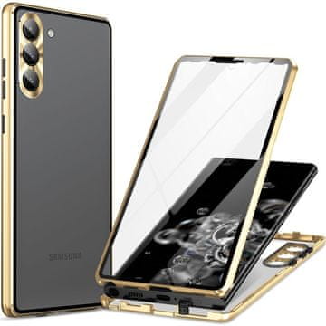 GS Ovitek za Samsung Galaxy S23 Plus, dvojno magnetno steklo, zlat