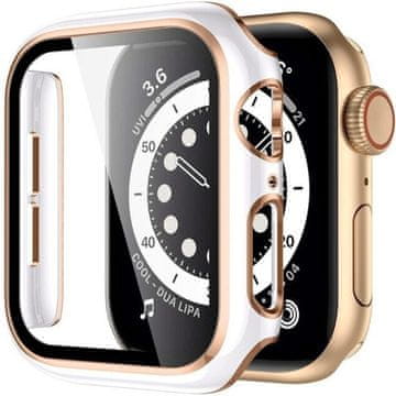 GS Ovitek 2 v 1 + kaljeno steklo za Apple Watch 4/5/6/SE 44 mm, bela / zlata