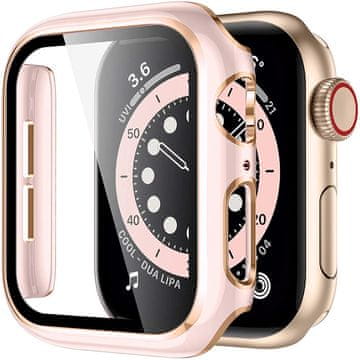 GS Ovitek 2 v 1 + kaljeno steklo za Apple Watch 4/5/6/SE 40 mm, roza / zlata
