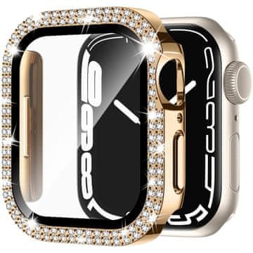 GS Ovitek 2 v 1 + kaljeno steklo za Apple Watch 7/8/9 41 mm, zlat