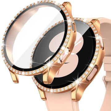 GS Ovitek 2 v 1 + kaljeno steklo za Samsung Galaxy Watch 5 44 mm, roza zlata