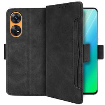 GS Komplet ovitkov za Oppo Reno8 T, denarnica z režo za kartice, črna + steklo