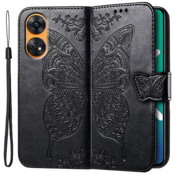 GS Komplet preklopnih etuijev za Oppo Reno8 T, metulj, črn + steklo