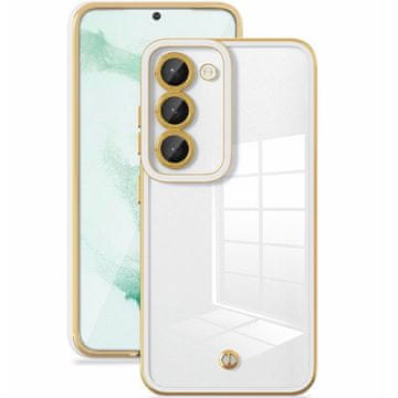 GS Ovitek za Samsung Galaxy S23, prozoren z belo/zlatim okvirjem