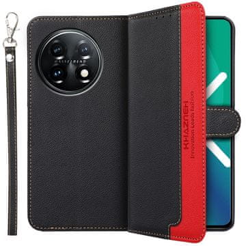 GS Preklopni ovitek za OnePlus 11 5G, KHAZNEH RFID, dvobarvni, črni