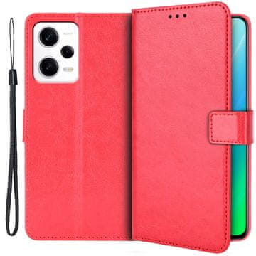 GS Ovitek za Xiaomi Redmi Note 12 5G / POCO X5 5G, denarnica Crazy Horse, rdeča