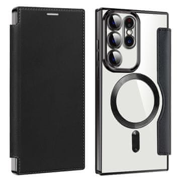 GS Ovitek za Samsung Galaxy S23 Ultra z naslonom, RFID denarnica MagSafe z zaščito kamere, črn