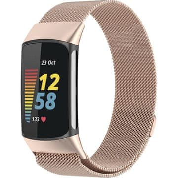 GS Milanski pašček za Fitbit Charge 5, roza zlat