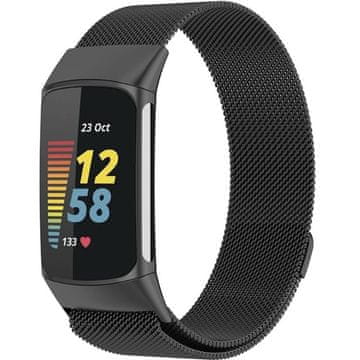 GS Milanski pašček za Fitbit Charge 5, črn